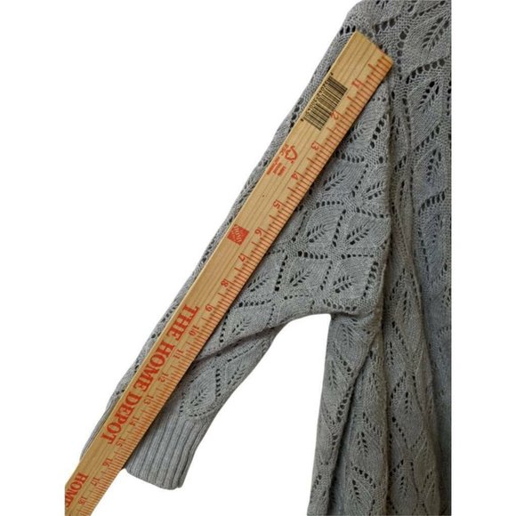 Forever 21 Women Cardigan Sweater Gray 3/4 Sleeve Open Front Loose Weave Boho SP - Picture 8 of 9